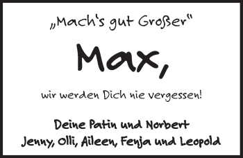 Traueranzeige von Max  von Pegnitz-Zeitung